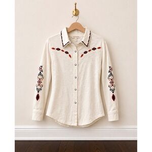 Vintage Threads Cream Embroidered Western Snap Button Shirt Small CS16260CTSC